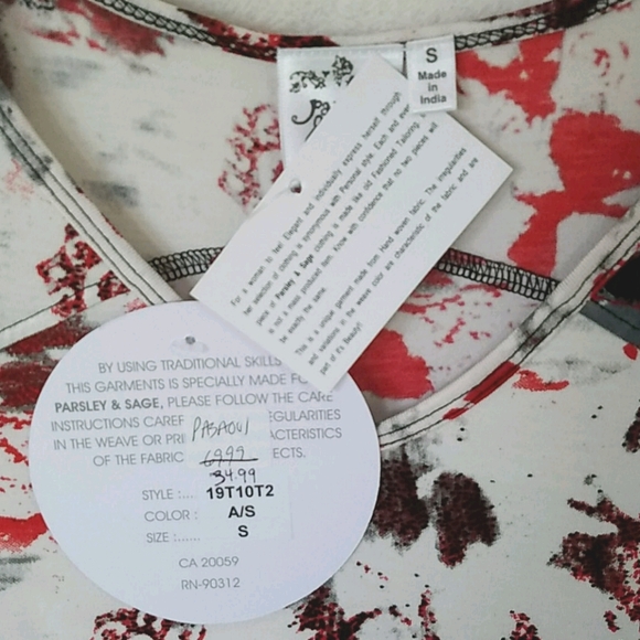 NWT Parsley & Sage 3/4 Tunic - Ivory/Red/Blk/Gray - Picture 3 of 7